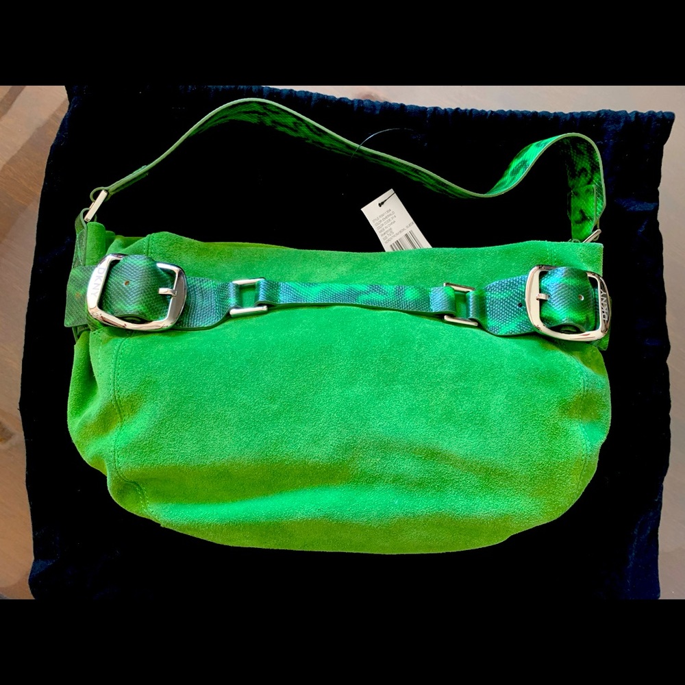 Brand new green suede DKNY handbag